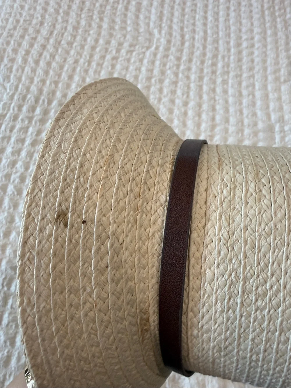 Liz Claiborne Cream Braided Straw Hat with Brown Belt